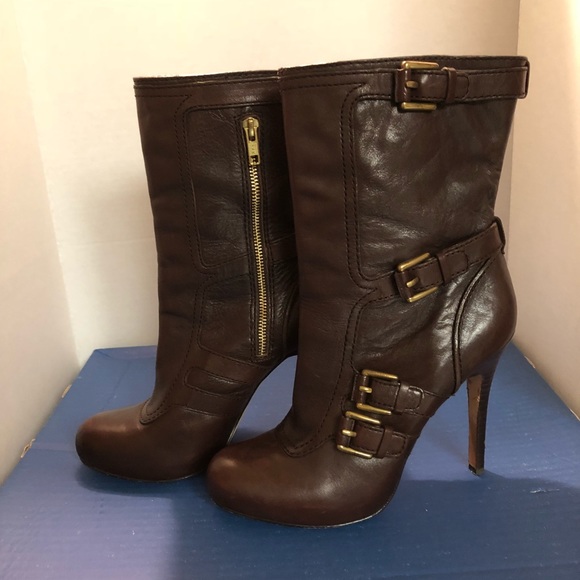 Coach “Marsha” Brown Leather boots w/Gold buckles - Picture 2 of 7